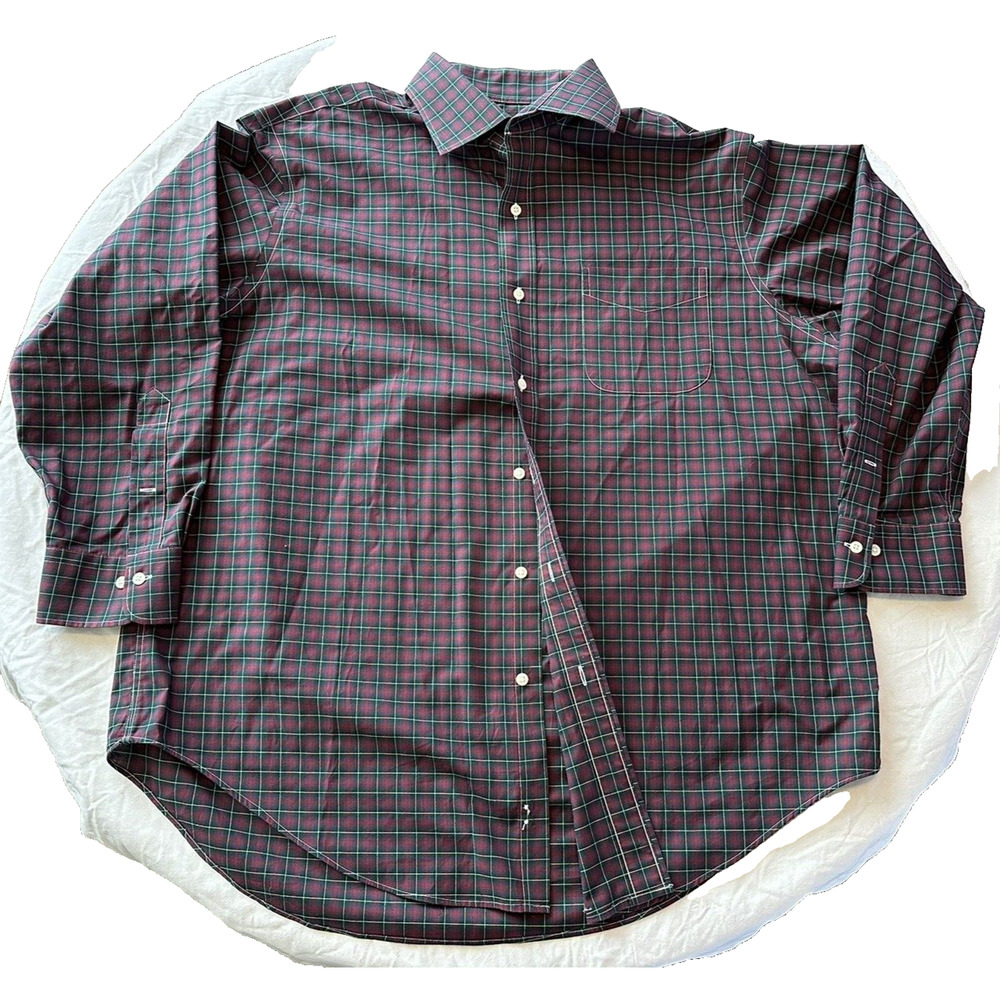 Lauren Ralph Lauren Button Down Shirt, Red/Green Plaid, Non-Iron Sz 17 1/2 32/33